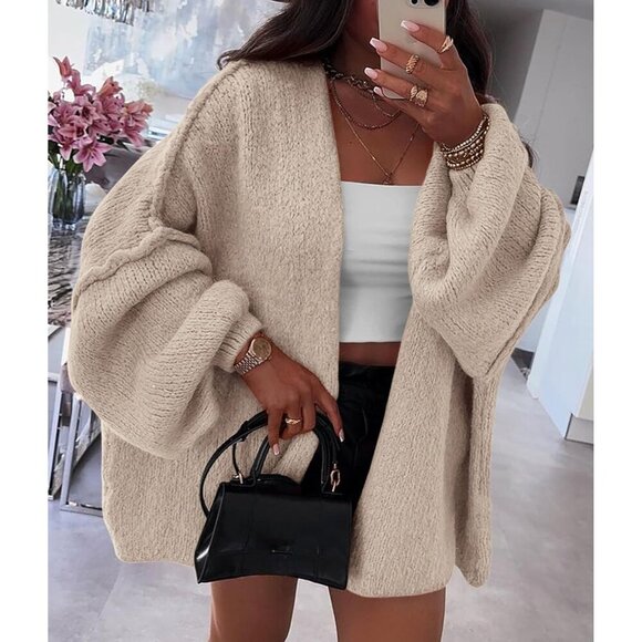 Womens Oversized Cardigan Sweaters 2026 Fall Long Lantern Sleeve Knit Open Front - Picture 8 of 8